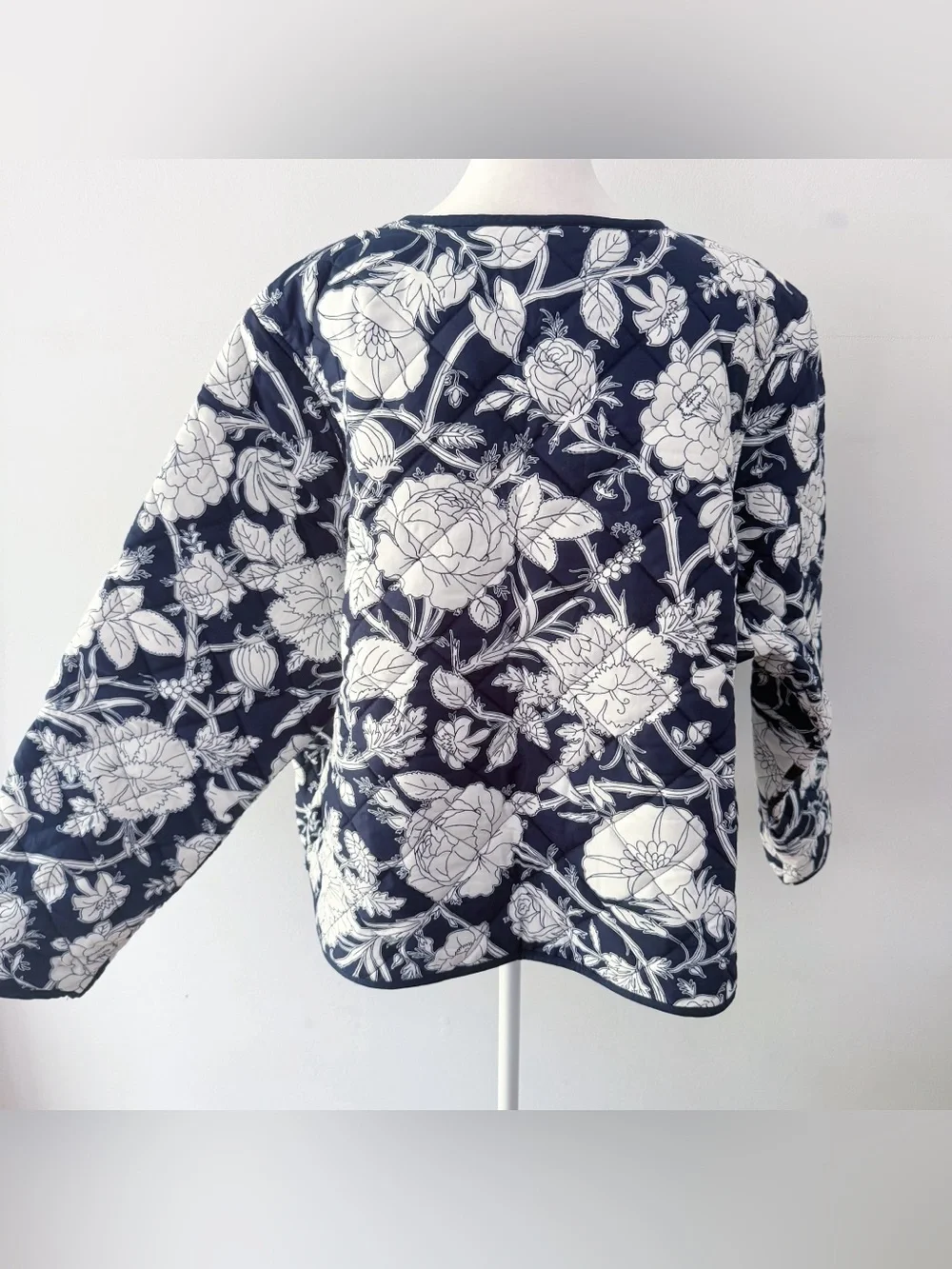 Time‎ & Tru Women 100% Cotton Floral Quilted Jacket XXL Navy Blue Coastal Casual